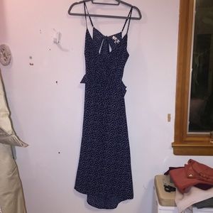 Polka dot tie front open back elastic waist dress